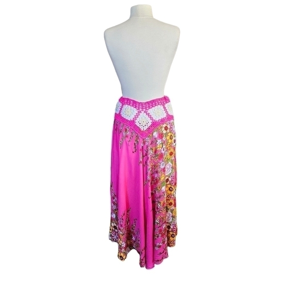 CONVERTIBLE Crochet Top Pink Floral Midi Dress Maxi Skirt Size M - Picture 9 of 16